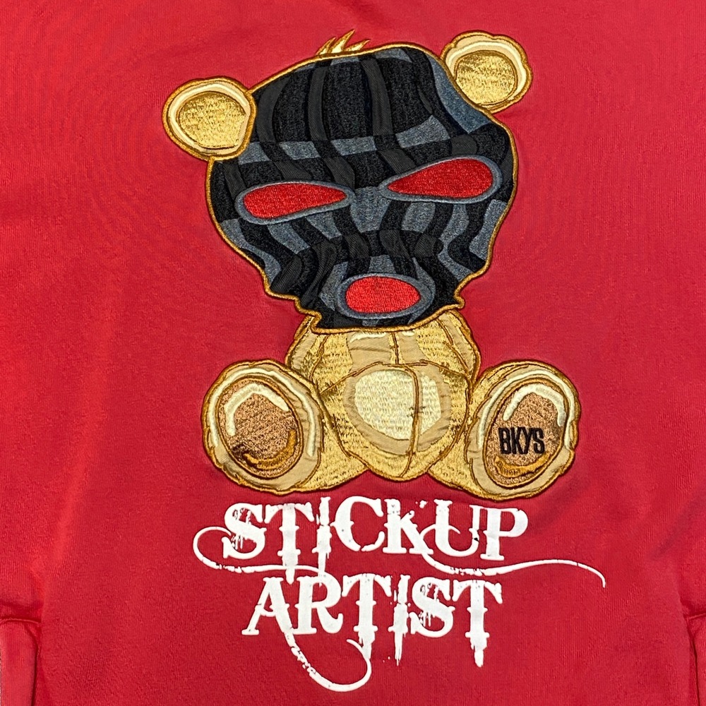 BKYS Mens Red Stickup Artist Bear Ski Mask Hoodie Sweatshirt Medium Streetwear - Picture 2 of 10